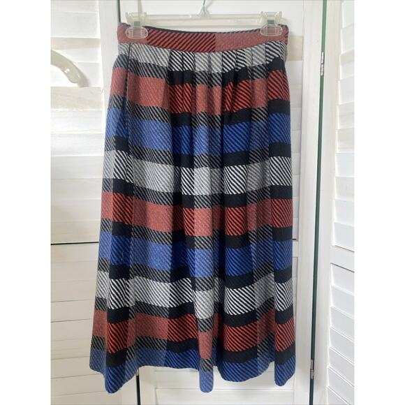 Vintage 80s 90s Sag Harbor Tweed Plaid Pleated Skirt Midi A Line Sz Small - Picture 1 of 7